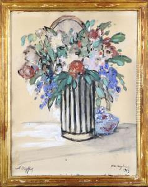 Vase Garni De Fleurs Oil Painting by Auguste Oleffe