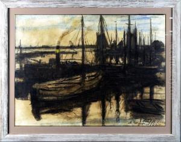 [le Port De Zeebrugge] Oil Painting by Auguste Oleffe