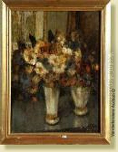 Vase De Fleurs Oil Painting by Auguste Oleffe