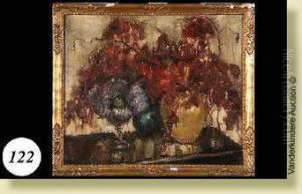 Vase De Fleurs Oil Painting by Auguste Oleffe