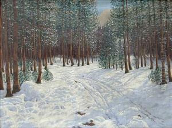 Forest In The Winter. Oil Painting by Victor Olgyai