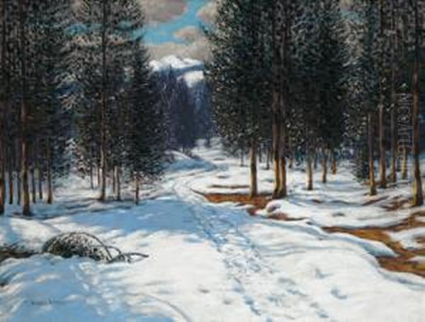 Eine Winterlandschaft Oil Painting by Victor Olgyai