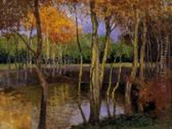 Riverside In Autumn Oil Painting by Ferenc Olgyay