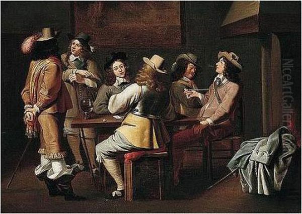 A Guardroom Interior With Soldiers Smoking And Playing Cards Oil Painting by Jan Olis