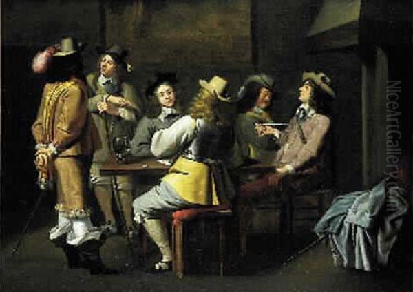 Reunion De Fumeur Et De Joueur De Cartes Dans Une Auberge Oil Painting by Jan Olis