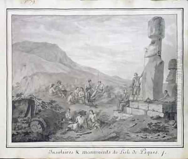 Islanders and Monuments of Easter Island Oil Painting by Gaspard Duche de Vancy