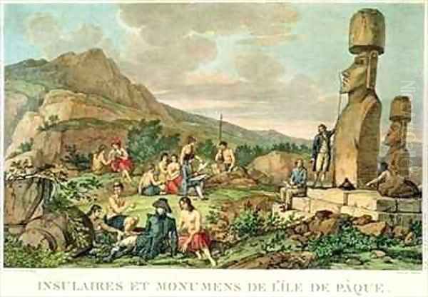 Islanders and Monuments of Easter Island 2 Oil Painting by Gaspard Duche de Vancy