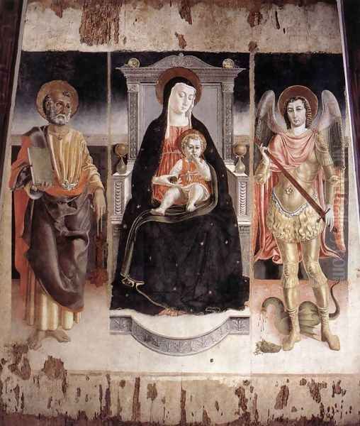 Madonna Enthroned with the Infant Christ, St Peter and St Michael 1472 Oil Painting by Lorenzo Da Viterbo