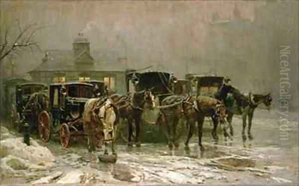 London Cab Stand Oil Painting by John Charles Dollman