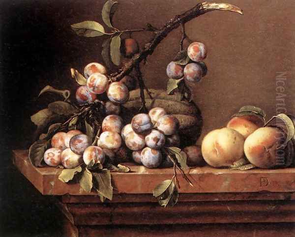 Plums and Peaches on a Table 1650 Oil Painting by Pierre Dupuys