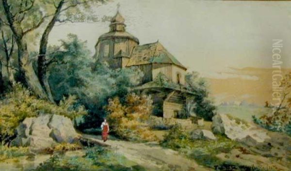 Pejzaz Wiejski Oil Painting by Jan Kazimierz Olpinski