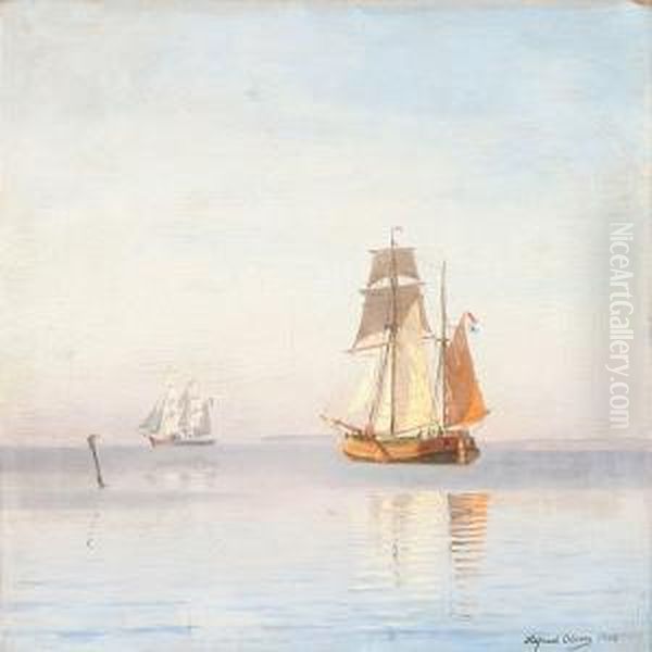 Marine With Dutch Cofin Quiet Weather Oil Painting by Alfred Theodor Olsen