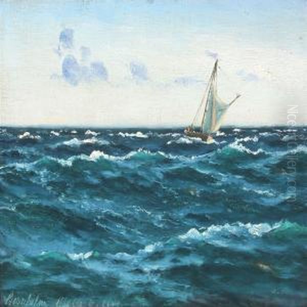 Seascape With Fishingboat Oil Painting by Alfred Theodor Olsen