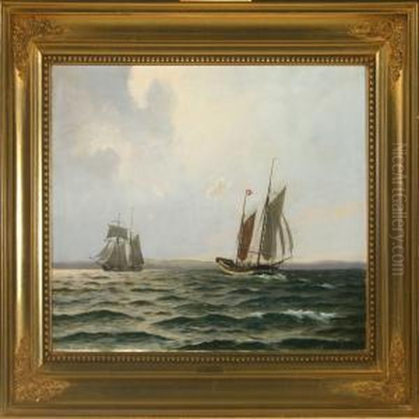 Seascape With Sailingships Oil Painting by Alfred Theodor Olsen