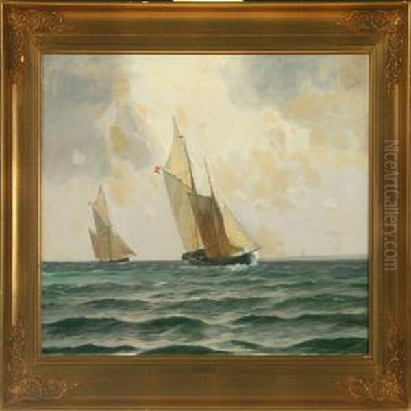 Seascape With Sailing Ships Oil Painting by Alfred Theodor Olsen