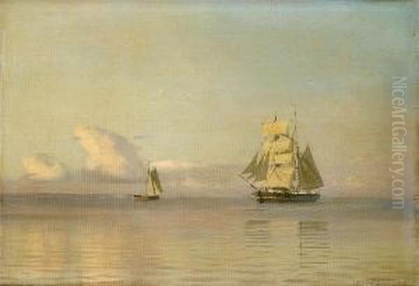 A Brigantine Almost Becalmed In A Faintbreeze Oil Painting by Alfred Theodor Olsen