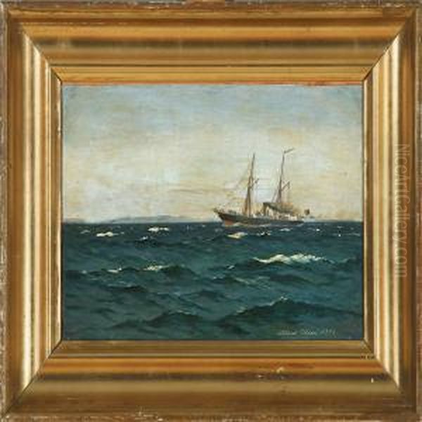 Marine With A Steamship On Open Sea Oil Painting by Alfred Theodor Olsen