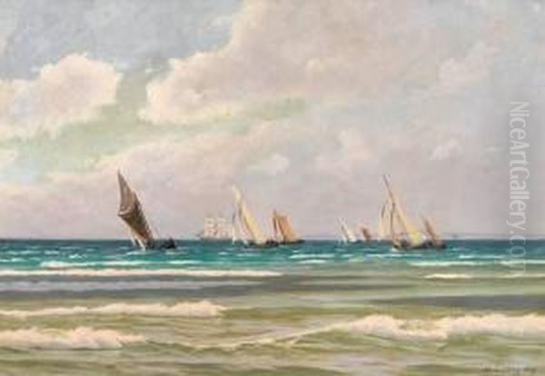 Blick Uber Eine Bucht Mit Segelbooten Auf Regatta Oil Painting by Alfred Theodor Olsen