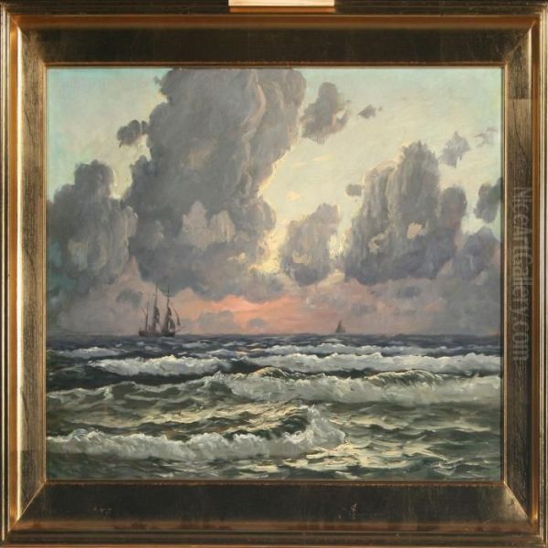 Coastal Scenery With Ships At The Sea Oil Painting by Alfred Theodor Olsen