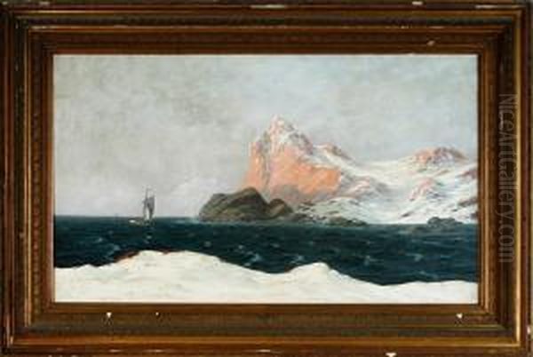 A Coastal Scenery With A Fishing Boat At Lofoten Oil Painting by Alfred Theodor Olsen