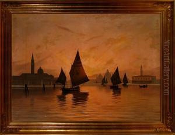 Canal Scenery From Venice In The Sunset Oil Painting by Alfred Theodor Olsen