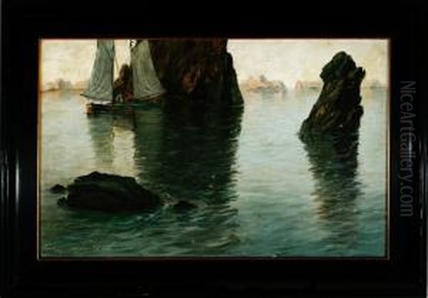 A Nowegian Coastal Scenery From Lofoten Oil Painting by Alfred Theodor Olsen