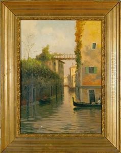 A Canal Scenery From Venice Oil Painting by Alfred Theodor Olsen