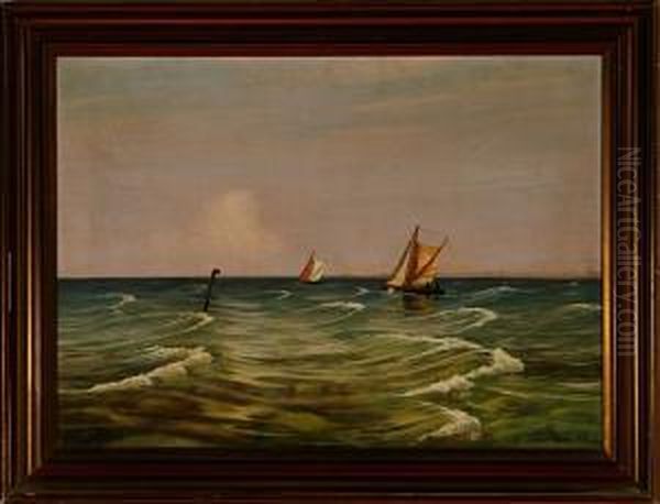 Marine With Two Sailing Ships Oil Painting by Alfred Theodor Olsen