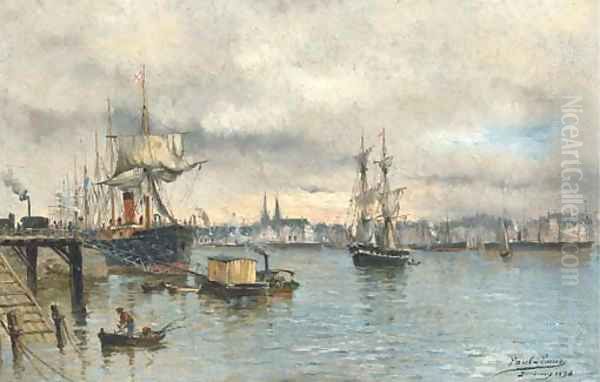 Shipping in the harbour at Bordeaux Oil Painting by Paul-Louis Delance