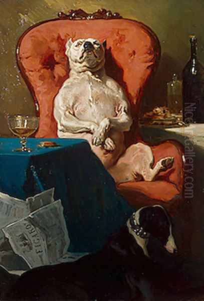 Pug Dog in an Armchair Oil Painting by Alfred Dedreux