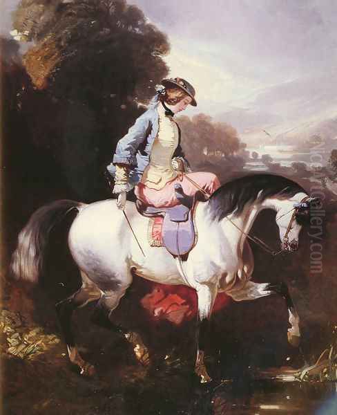 An Elegant Equestrienne Oil Painting by Alfred Dedreux