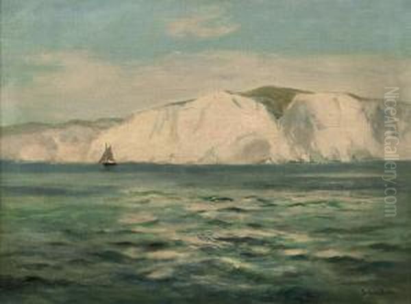 A Lone Yacht Off The Isle Of Wight Oil Painting by Julius Olsson