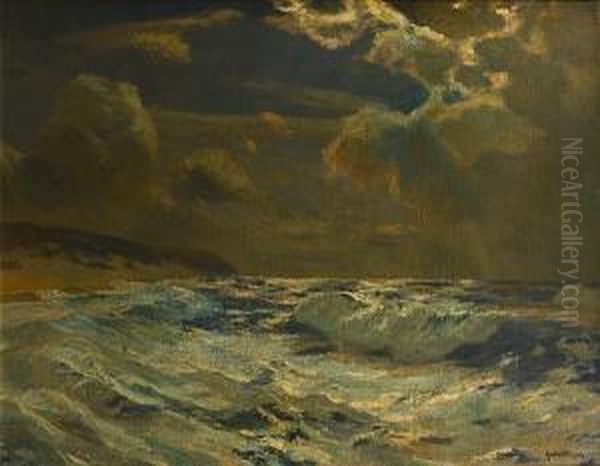 Stormy Night, Near Lands End Oil Painting by Julius Olsson