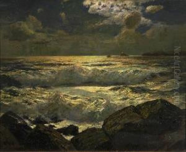 Moonlight, St. Ives Bay Oil Painting by Julius Olsson