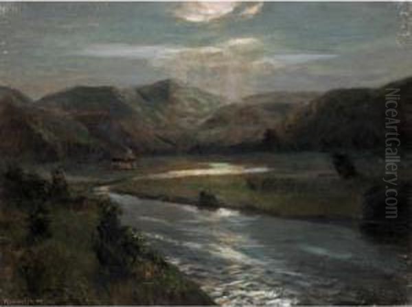 River Landscape Oil Painting by Julius Olsson