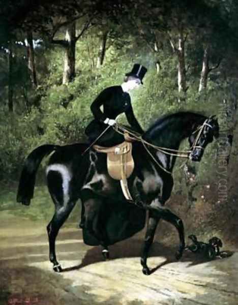 The Rider Kipler on her Black Mare Oil Painting by Alfred Dedreux