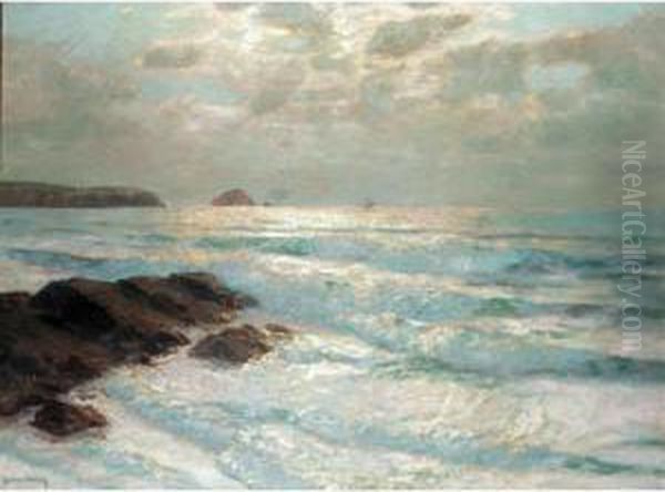 Coastal Sunset Oil Painting by Julius Olsson