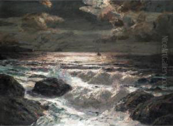 Cloudy Seascape Oil Painting by Julius Olsson