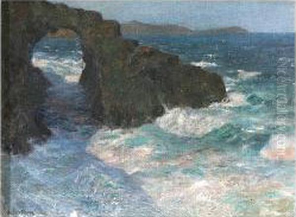 Coastal Scene With Rock Arch Oil Painting by Julius Olsson