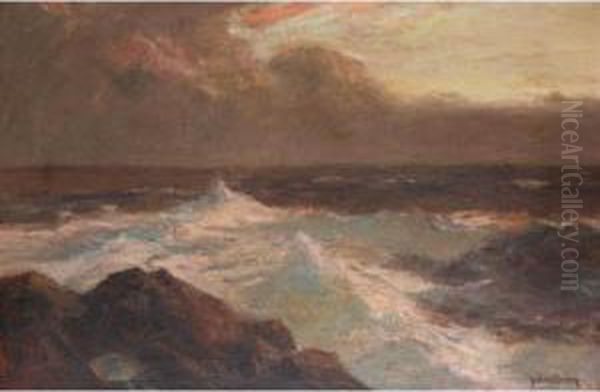 Stormy Seascape Oil Painting by Julius Olsson