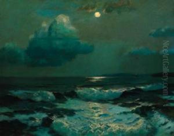 A Seascape By Moonlight Oil Painting by Julius Olsson