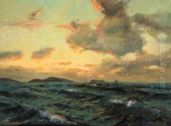 Evening Off The Scilly Islands Oil Painting by Julius Olsson