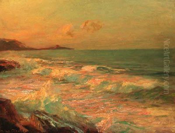 Sunset Over The Ocean Oil Painting by Julius Olsson