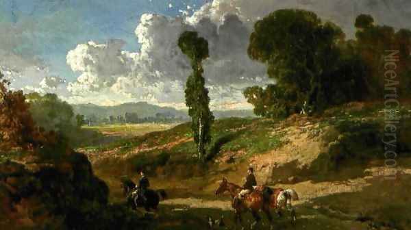 Two riders in a valley Oil Painting by Alfred Dedreux