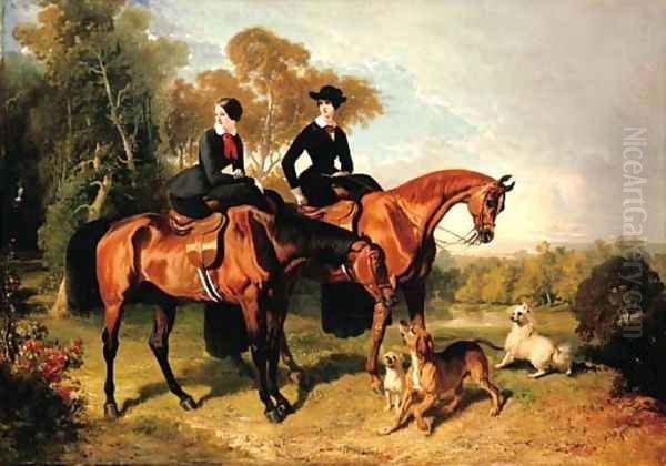 Lady Alice and Lady Blanche Egerton, daughters of the Earl of Ellesmere Oil Painting by Alfred Dedreux