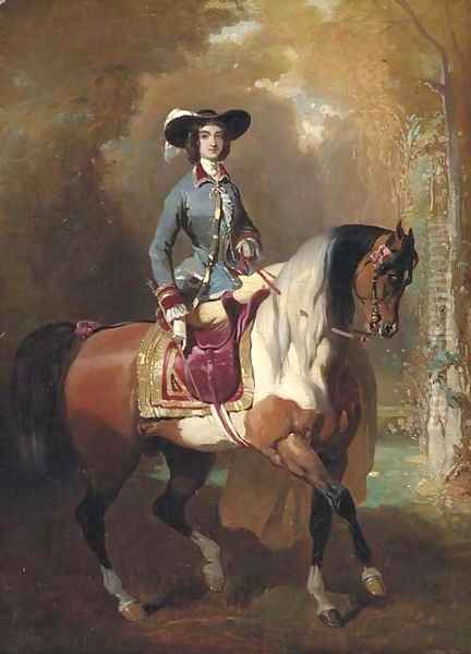 An elegant Lady out riding Oil Painting by Alfred Dedreux