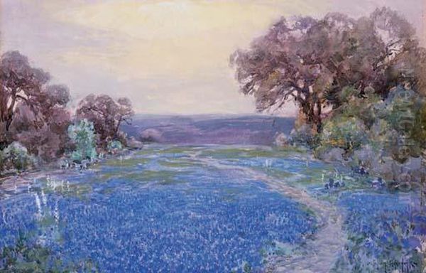 Field Of Bluebonnets Oil Painting by Julian Onderdonk