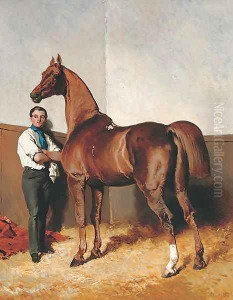 Horse and groom Oil Painting by Alfred Dedreux