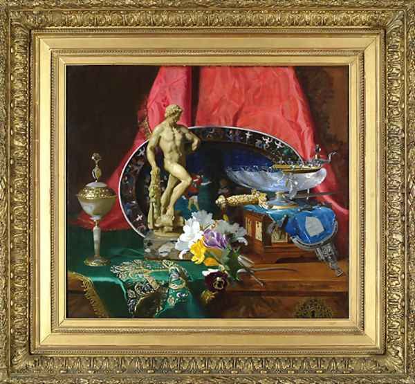 Fleurs et Objets d'Art Oil Painting by Blaise Alexandre Desgoffe