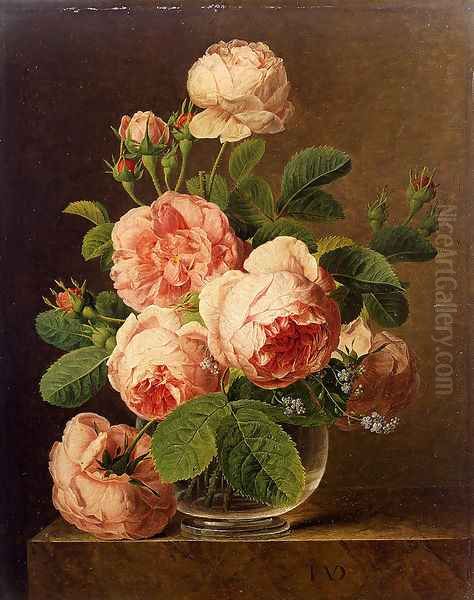 Still Life Of Roses In A Glass Vase Oil Painting by Jan Frans Van Dael